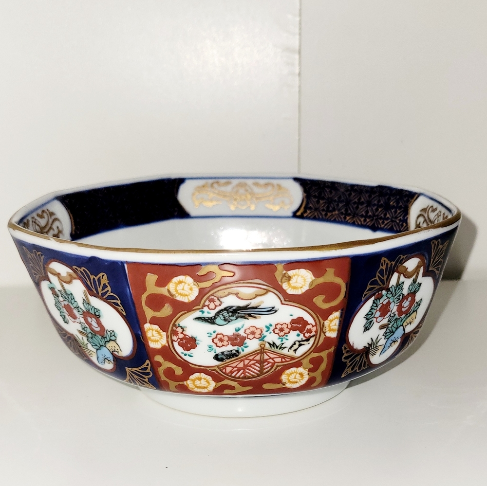 Gold Imari Octagon Serve Bowl Vintage Gold Imari Bowl  7"